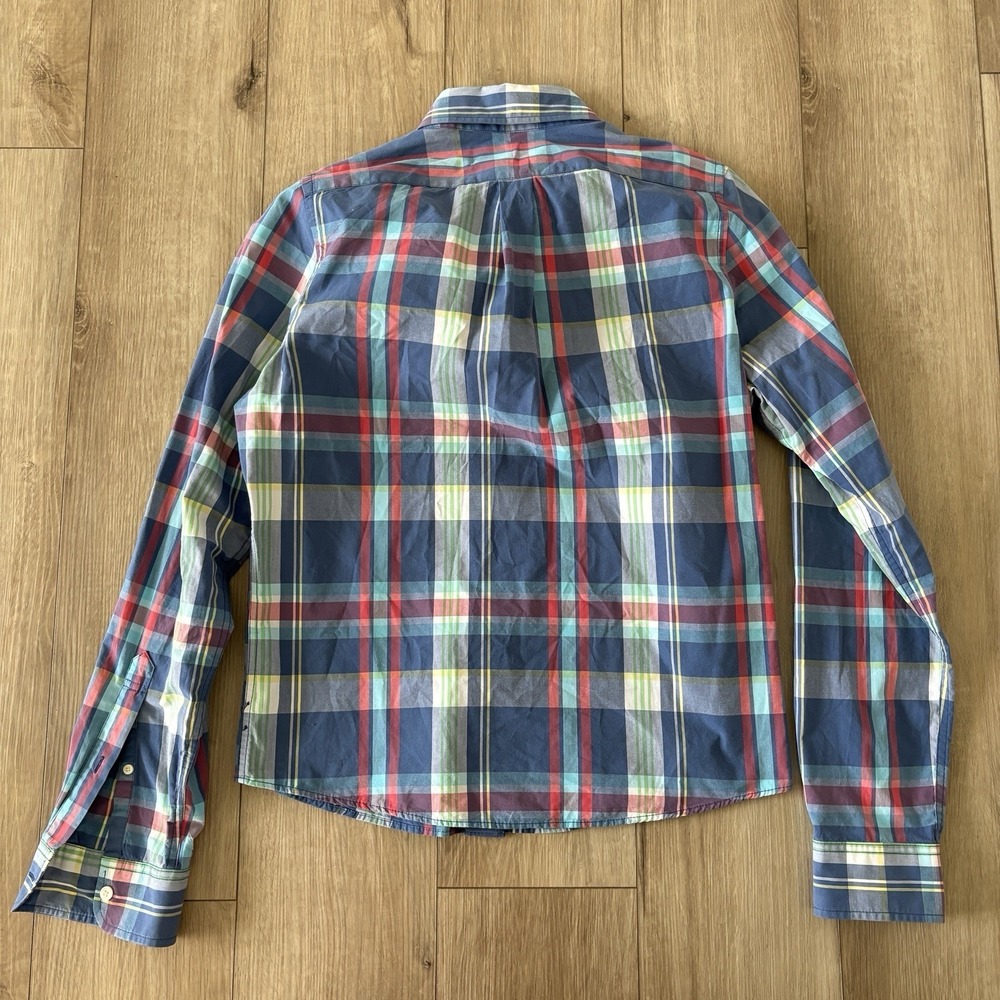 Abercrombie & Fitch Plaid Flannel Shirt Men's Large Blue Green Muscle Fit - Picture 6 of 8